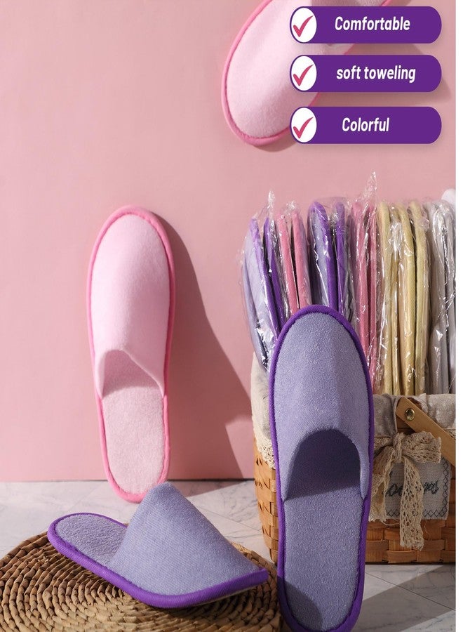 Geyoga 12 Pair Disposable Slippers for Guests Non Slip Disposable House Slippers Washable Reusable for Spa Travel Hotel Indoor Shoeless Home Bride Bathroom, Purple, White, Pink, Khaki, Medium - Image 5