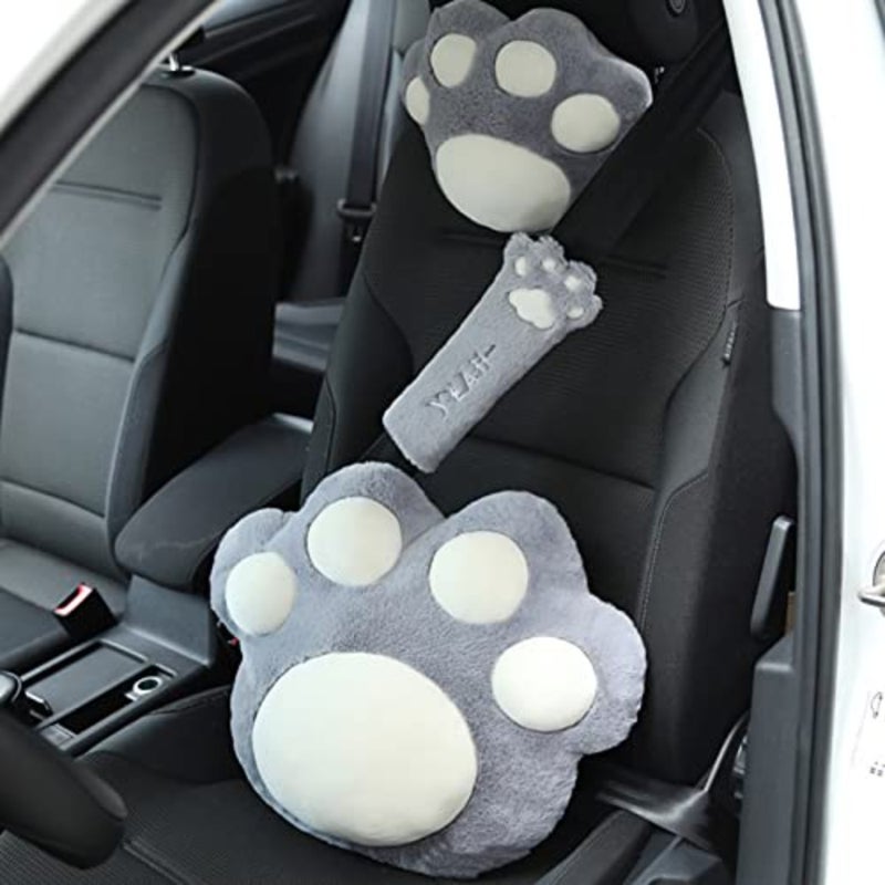 Cute Seatbelt Covers, Soft Plush Cat Claw Design Shoulder Guard, Decorative Car Interior Accessory with Comfortable PP Cotton Filling, for Women Gift Grey - Image 1