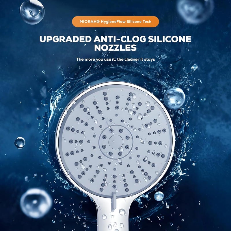 MIORAH 5 Function Hand Shower for Bath with 1m Tube & Wall Hook | Anti-Clog Silicone Nozzels with High Pressure | Handshower for Bathroom | Silver- Full Set - Image 4