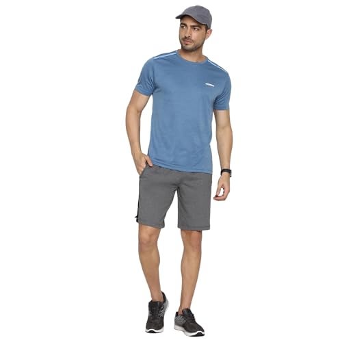 Van Heusen Men's Solid Regular Fit T-Shirt (61005_Dusk Blue_M) - Image 2