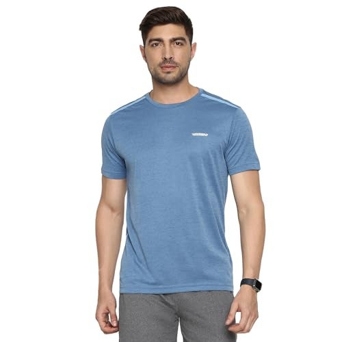 Van Heusen Men's Solid Regular Fit T-Shirt (61005_Dusk Blue_M) - Image 1