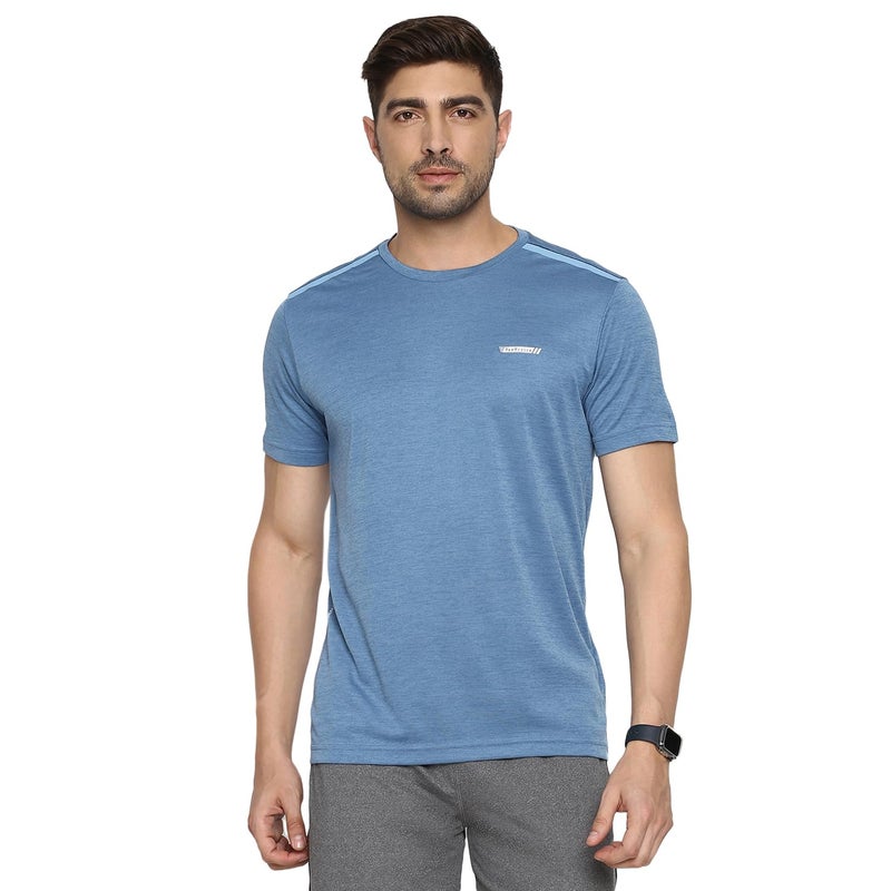 Van Heusen Men's Solid Regular Fit T-Shirt (61005_Dusk Blue_M) - Image 5