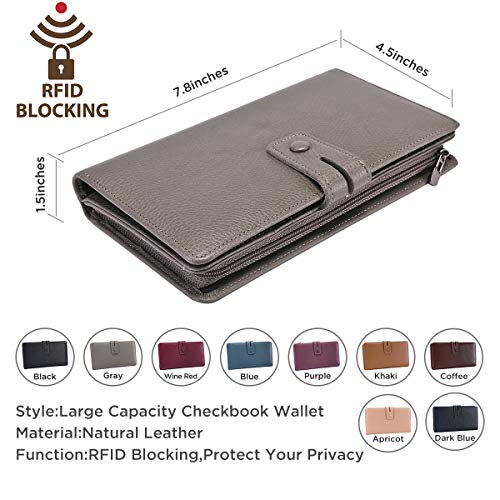 Itslife Womens Wallet,Large Capacity RFID Blocking Leather Wallets Credit Cards Organizer Ladies Wallet with Checkbook Holder,Gray - Image 2