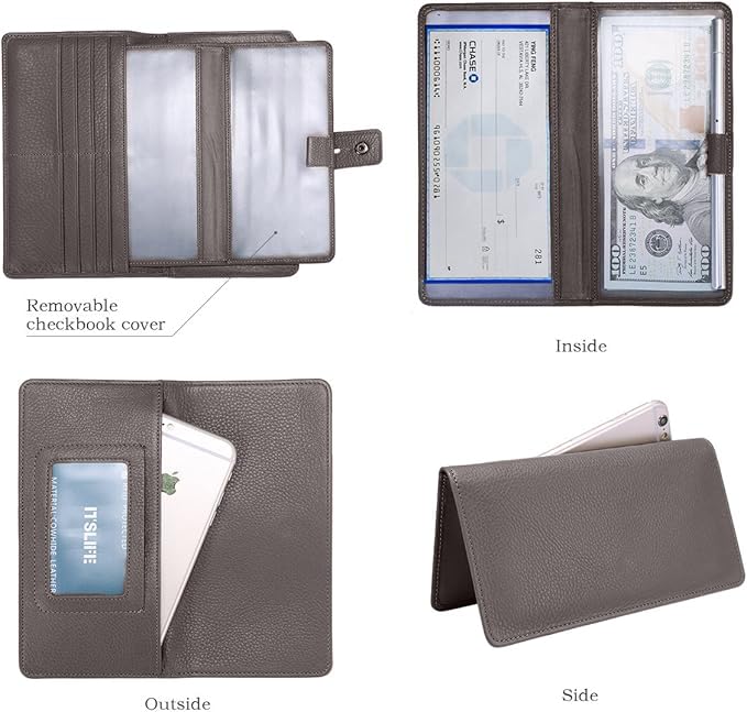 Itslife Womens Wallet,Large Capacity RFID Blocking Leather Wallets Credit Cards Organizer Ladies Wallet with Checkbook Holder,Gray - Image 3