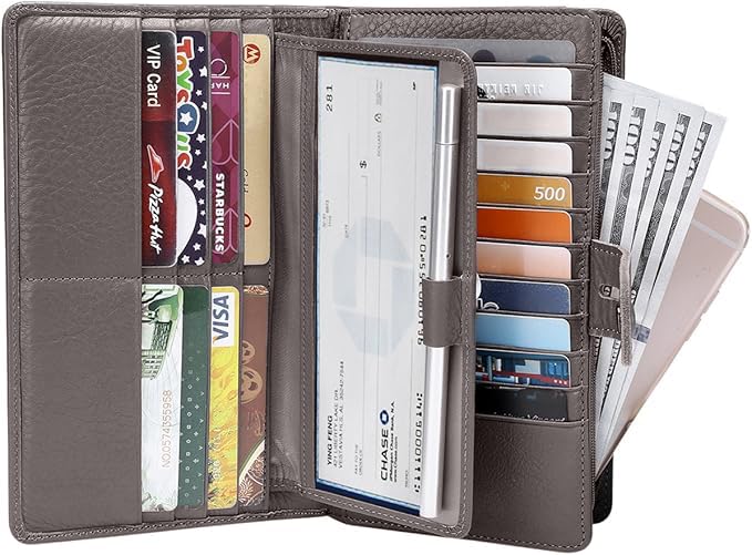 Itslife Womens Wallet,Large Capacity RFID Blocking Leather Wallets Credit Cards Organizer Ladies Wallet with Checkbook Holder,Gray - Image 4