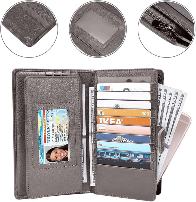Itslife Womens Wallet,Large Capacity RFID Blocking Leather Wallets Credit Cards Organizer Ladies Wallet with Checkbook Holder,Gray - Image 5