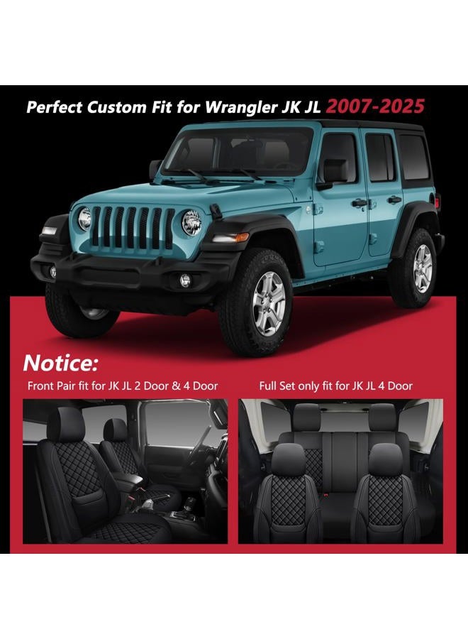 WENNFOUR Wrangler Seat Covers 2007-2025 Full Set, Waterproof Leather Interior Sets with Lumbar Support Custom Fit for Jeep Wrangler JK JL 4 Door Unlimited Sahara/Sport/Rubicon X 392 Willys, Black - Image 4