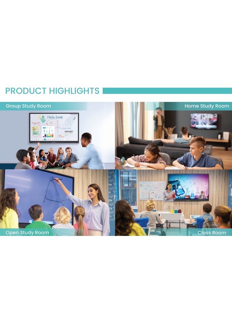 Aztech 75 Inch 4K UHD Interactive Smart Board Display | Android 14 Touch Screen Monitor | Octa Core A55 Processor | 8GB RAM 128GB Storage | 40 Point Multi-Touch Digital Whiteboard | Wi-Fi 6 Smart Classroom Display | 48MP AI Camera | Built-in Speakers 20W x2 + 20W Subwoofer | Wireless Screen Share BYOM | Google Play Store Smart Teaching Display | Interactive Flat Panel for School, Office Meeting Room, Conference Presentation Monitor - Image 3