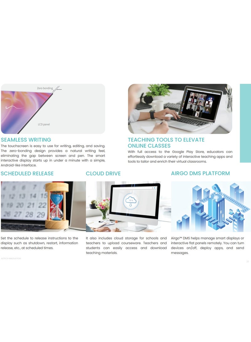 Aztech 75 Inch 4K UHD Interactive Smart Board Display | Android 14 Touch Screen Monitor | Octa Core A55 Processor | 8GB RAM 128GB Storage | 40 Point Multi-Touch Digital Whiteboard | Wi-Fi 6 Smart Classroom Display | 48MP AI Camera | Built-in Speakers 20W x2 + 20W Subwoofer | Wireless Screen Share BYOM | Google Play Store Smart Teaching Display | Interactive Flat Panel for School, Office Meeting Room, Conference Presentation Monitor - Image 5