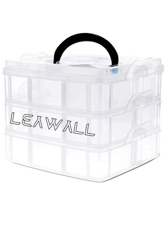 LEAWALL صندوق تخزين مجوهرات/مكياج/مستحضرات تجميل بلاستيكي شفاف 3 طبقات 18 شبكة محمول ملحقات لصندوق المجوهرات للأقراط والخواتم (شفاف) - Image 1
