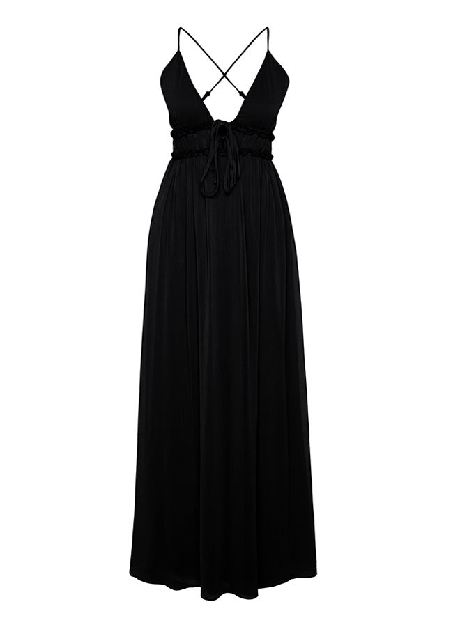 Black A-Line Woven Chiffon Long Evening Dress TPRSS24AE00058