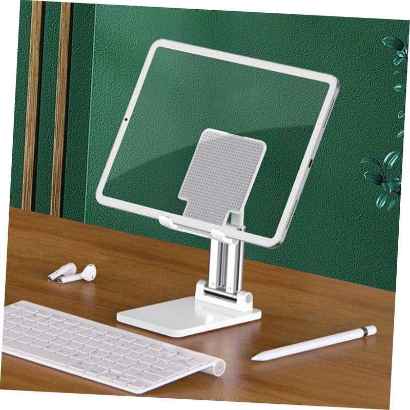 Adjustable Tablet Stand And Phone Holder Foldable Dual Arm Desktop Mount With Anti Slip Cradle White - Image 5