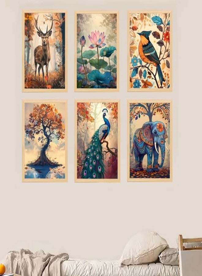 ARAkri Nature Wildlife Set of 6 Framed Posters, Kids Room Living Room Wall Decor Framed Paintings, 25x33 cm and 33x43 cm (ART05 10X13 INCH) - Image 1
