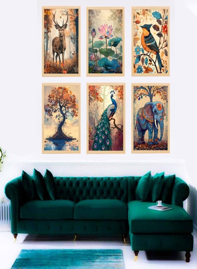 ARAkri Nature Wildlife Set of 6 Framed Posters, Kids Room Living Room Wall Decor Framed Paintings, 25x33 cm and 33x43 cm (ART05 10X13 INCH) - Image 3