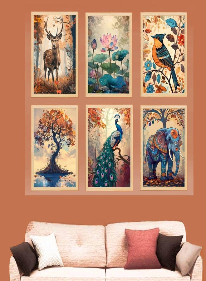 ARAkri Nature Wildlife Set of 6 Framed Posters, Kids Room Living Room Wall Decor Framed Paintings, 25x33 cm and 33x43 cm (ART05 10X13 INCH) - Image 4