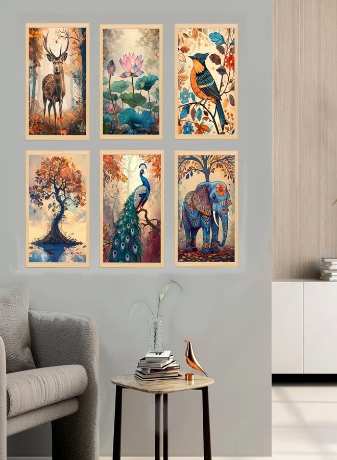 ARAkri Nature Wildlife Set of 6 Framed Posters, Kids Room Living Room Wall Decor Framed Paintings, 25x33 cm and 33x43 cm (ART05 10X13 INCH) - Image 2