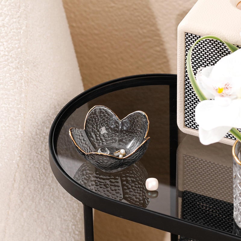Binoster Grey Flower Jewelry Dish Glass Ring Dish Jewelry Tray Cute Vanity Organizer Room Decor Aesthetic Nightstand Bathroom Decor Trinket Dish Ring Holder Dish House Warming Gifts Stocking Stuffers for Women - Image 2
