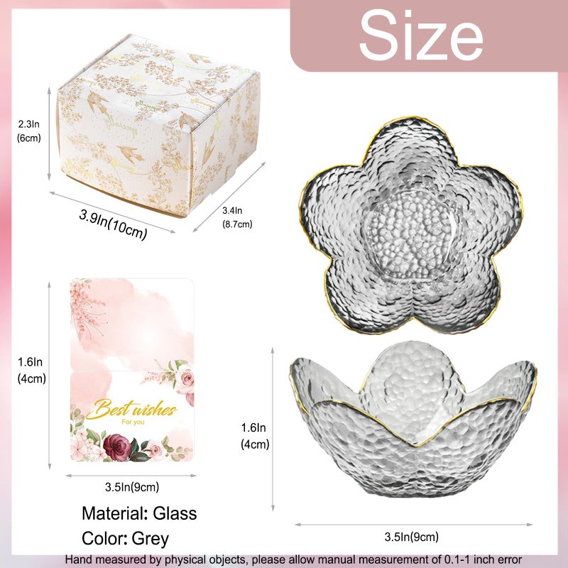 Binoster Grey Flower Jewelry Dish Glass Ring Dish Jewelry Tray Cute Vanity Organizer Room Decor Aesthetic Nightstand Bathroom Decor Trinket Dish Ring Holder Dish House Warming Gifts Stocking Stuffers for Women - Image 4
