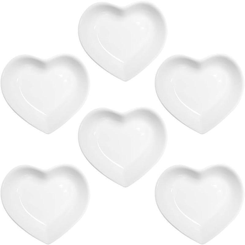 Yuauy 6 pcs White Heart Shaped Porcelain Soy Sauce Dish 165 oz Ceramic Dip Dipping Bowls for Dinner Baking BBQ and Cooking - Image 1