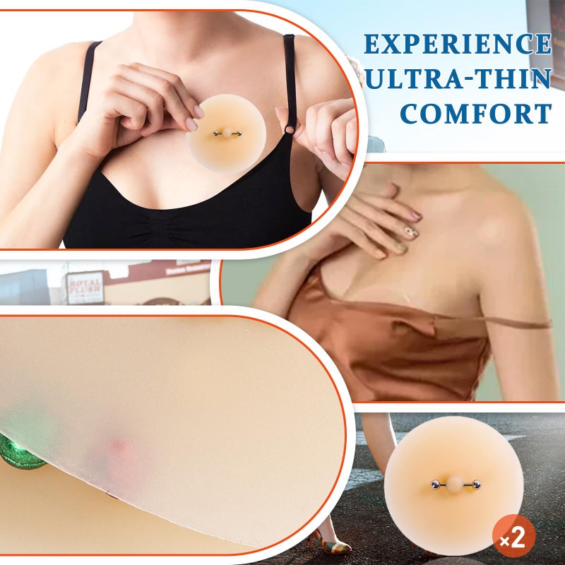 Foycow 2 Pcs Silicone Nipple Cover with Piercing, Waterproof, Reusable Pasties White - Image 3