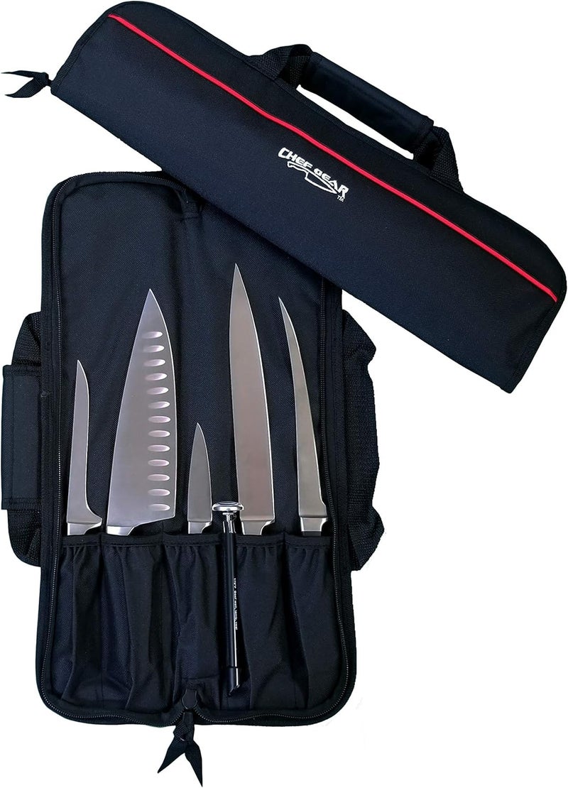 Ergo Chef حقيبة سكين الطهاة 5 جيوب قابلة للطي (أسود) خفيفة الوزن - مصنوعة من النايلون / البوليستر المتين - مثالية للطهاة المسافرين المشغولين - Image 4