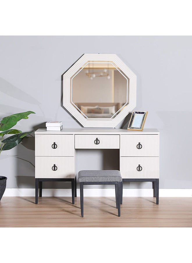 DANUBE HOME Defne Dresser With Mirror And Stool And 5 Drawers Durable Vanity Table Dressing Makeup Desk With Storage Bedroom Furnitures L143xW46xH84cm Cream/Black  - Image 1