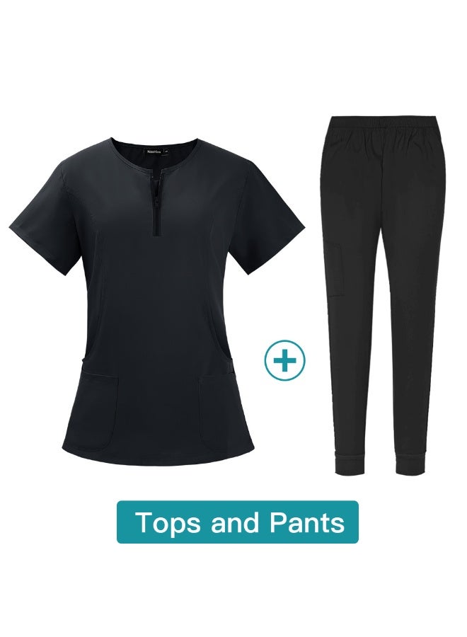 NIBEMINENT Elastic Quick Drying Hospital Nurse's Oral And Dental Doctor's Surgical Clothing, Women's Split Hand Washing Suit Set - Image 1