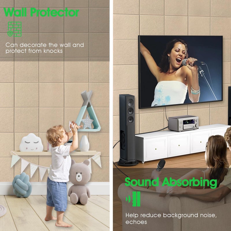 AkuDecor Large Cork Board for Office Wall Decor,48"x36"-12 Pack Felt Wall Tiles with Safe Removable Adhesive Tabs, 1/2" Thick, Felt Bulletin Board Pin Board Cork Boards for Walls - Tan - Image 3