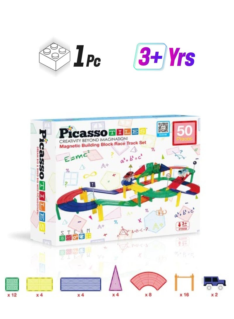PicassoTiles Picasso Magnetic Race Track 50-Pieces | Building Blocks | Educational Toy Set | Construction Building Kit for Child Brain Development  - Image 1