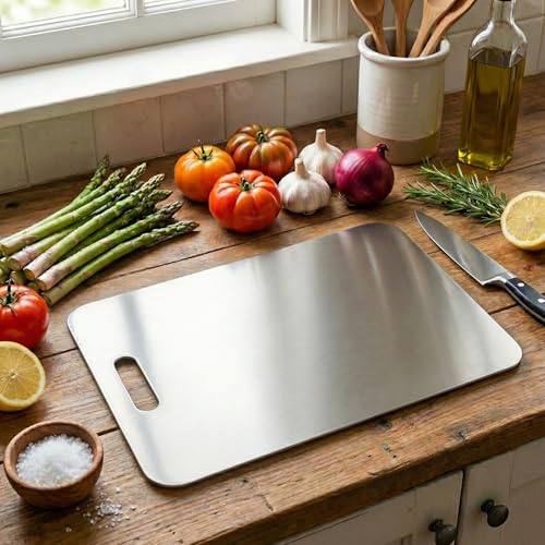 RUSHIL WERE 35 x 25 cm Rectangle Stainless Steel Chopping Board for Kitchen | Reversible | for Cutting Vegetables, Meat,Fish,Fruits | X-Large - Image 1
