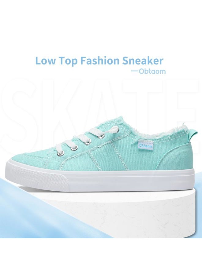 Obtaom Women's Play Fashion Sneaker Comfortable Canvas Slip on Shoes Washed Canvas Flats（Light Green，US8） - Image 3