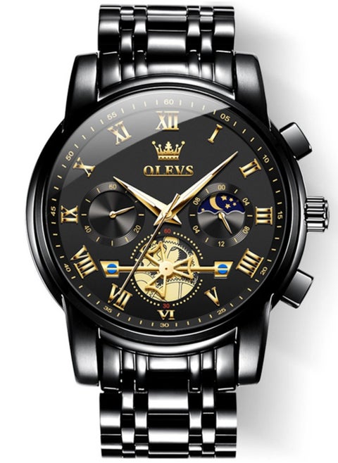 Watches for Men Fashion Stainless Steel Quartz Chronograph Water Resistant Watch 42mm 2859 Black