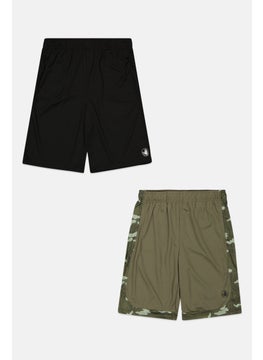 Kids Boy 2 Pcs Brand Logo Basic Shorts, Black Combo