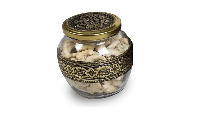 Handicrafts Handicrafts Wooden Tray and Jar Set for Dry Fruit Wedding Return Gift Wooden Dry Fruit Tray with Handle Golden Empty Dry Fruit Box  - Image 2