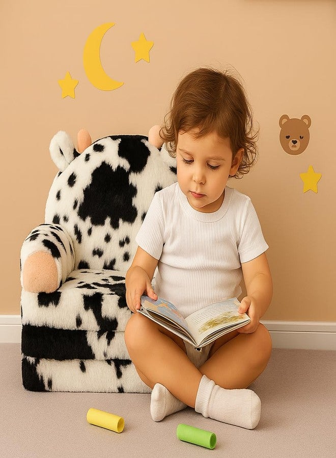 QIUODO Toddler Chair with Faux Rabbit Fur – 2-in-1 Foldable Kids Couch, Soft Sofa for Reading, Bedroom or Playroom Use, Ages 1-3（Cow） - Image 5