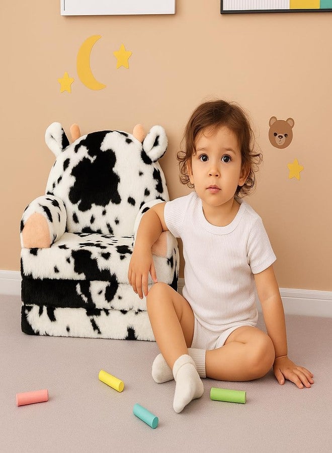 QIUODO Toddler Chair with Faux Rabbit Fur – 2-in-1 Foldable Kids Couch, Soft Sofa for Reading, Bedroom or Playroom Use, Ages 1-3（Cow） - Image 2