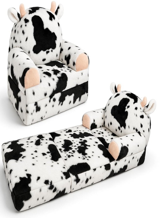 QIUODO Toddler Chair with Faux Rabbit Fur – 2-in-1 Foldable Kids Couch, Soft Sofa for Reading, Bedroom or Playroom Use, Ages 1-3（Cow） - Image 1