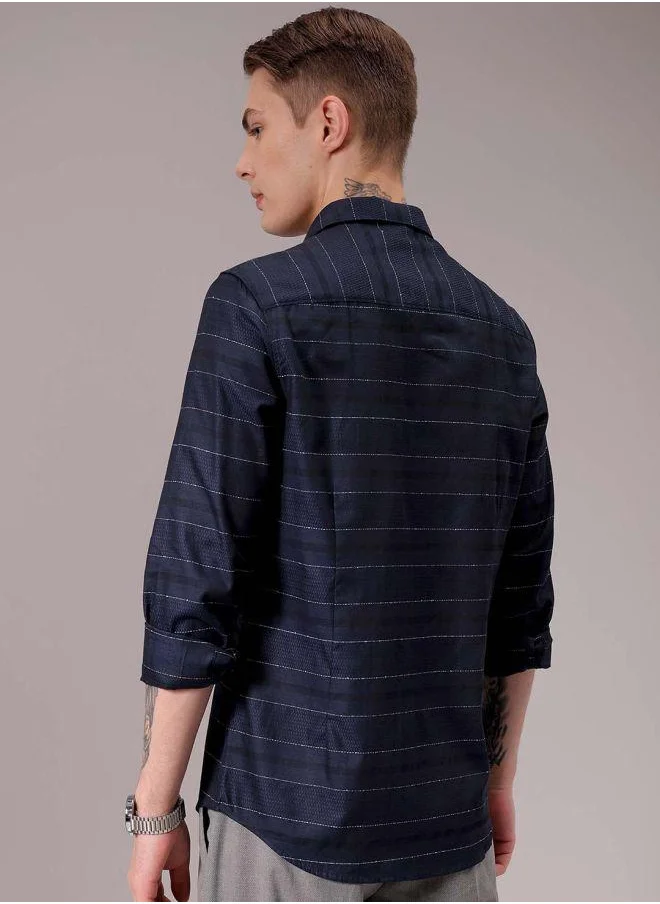 The Indian Garage Co Men Slim Fit Solid Full Sleeves Cutaway Collar Party Wear Shirt