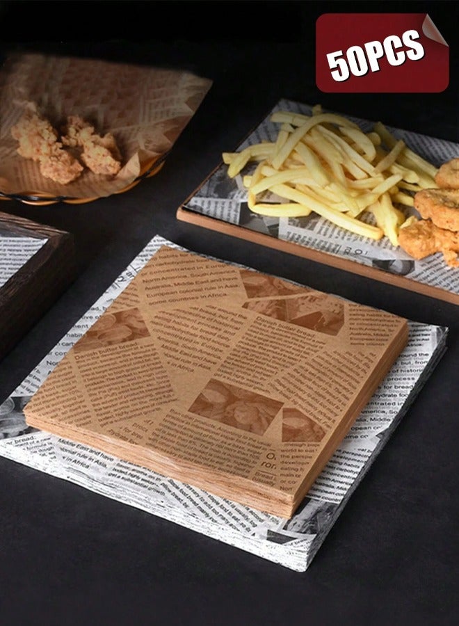 50 sheets of baking paper (15*15 cm), parchment paper, sandwich wrapping paper, baking supplies, vintage newspaper print food paper liners, tray liners, basket liners, fast food, restaurant café, table decoration, home restaurant use, oil-proof and stain-resistant, catering supplies, party picnic, suitable for all occasions.  - Image 1