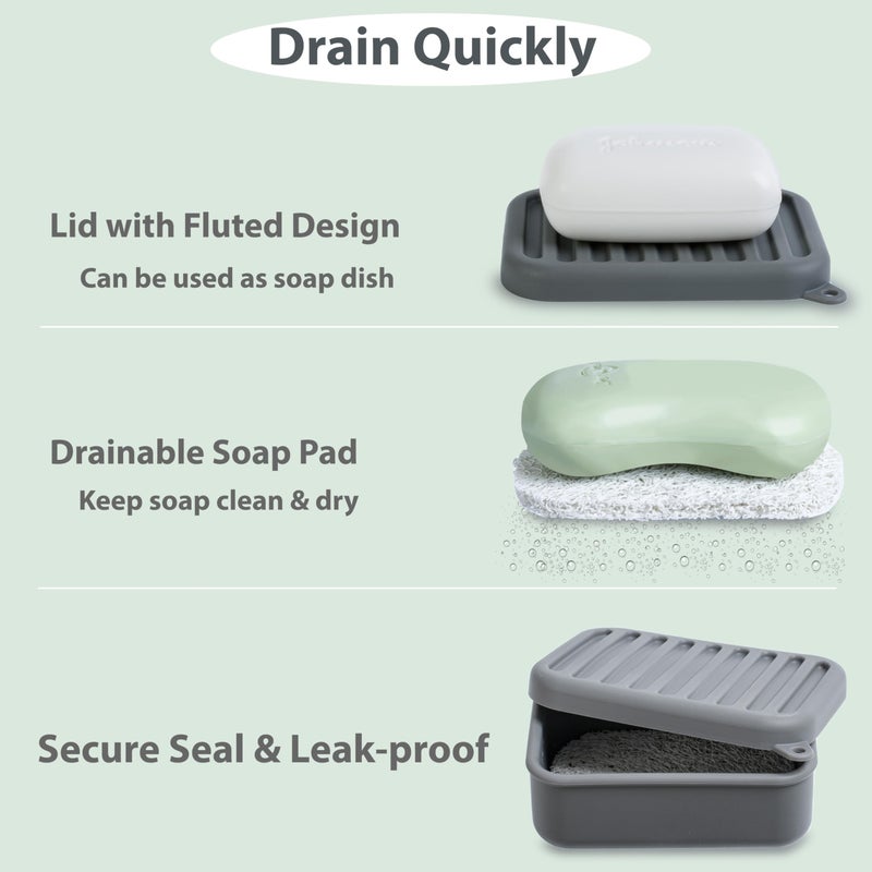 MtBoi Portable Leakproof Travel Soap Case  Silicone Travel Soap Case  Compact Soap Holder With Drainage Layer  Travel Soap Holder For Camping  Gym  Outdoor (Deep-Gray) - Image 4