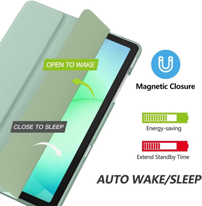 MoKo Case for Galaxy Tab A11+ Plus/A9+ 11-Inch 2025/2023, Slim Stand Protective Smart Cover with Hard PC Translucent Back Shell for Galaxy Tab A11+/A9 Plus Tablet, Agave Green - Image 4