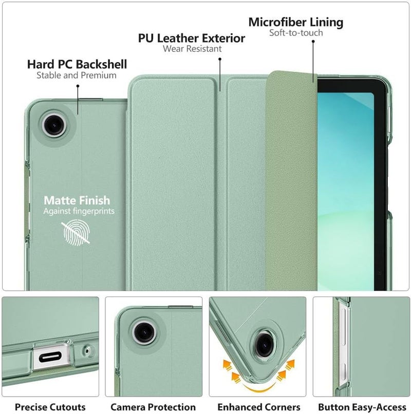 MoKo Case for Galaxy Tab A11+ Plus/A9+ 11-Inch 2025/2023, Slim Stand Protective Smart Cover with Hard PC Translucent Back Shell for Galaxy Tab A11+/A9 Plus Tablet, Agave Green - Image 3
