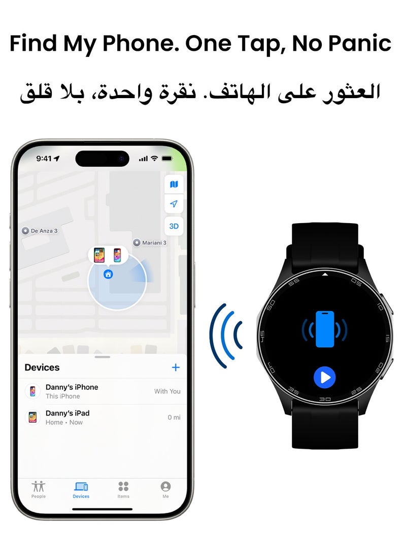 تاينيموس - ساعة ذكية أطلس | شاشة AMOLED فائقة الوضوح، نظام GPS، تتبع اللياقة بالذكاء الاصطناعي، عمر بطارية 15 يومًا، قياس نبض القلب وSpO2، مقاومة للماء حتى 30 مترًا، مكالمات بلوتوث، شاشة لمس سريعة الاستجابة، متوافق مع أندرويد وiOS – أسود ليلي - Image 1