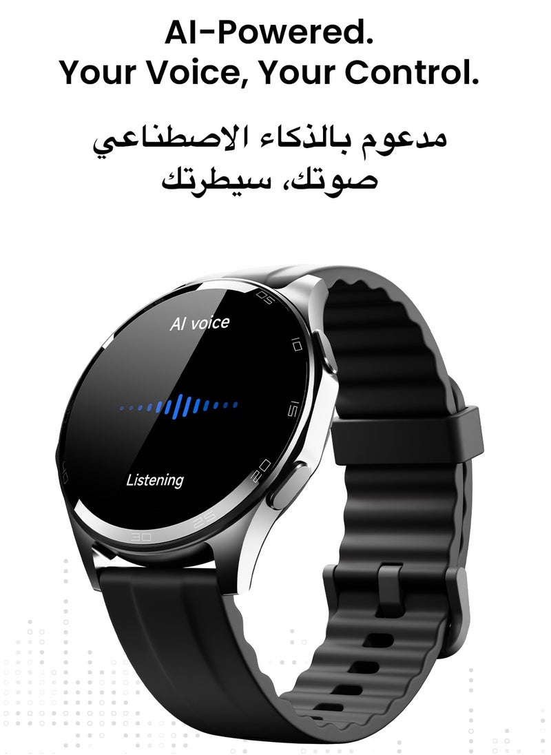 تاينيموس - ساعة ذكية أطلس | شاشة AMOLED فائقة الوضوح، نظام GPS، تتبع اللياقة بالذكاء الاصطناعي، عمر بطارية 15 يومًا، قياس نبض القلب وSpO2، مقاومة للماء حتى 30 مترًا، مكالمات بلوتوث، شاشة لمس سريعة الاستجابة، متوافق مع أندرويد وiOS – أسود ليلي - Image 1