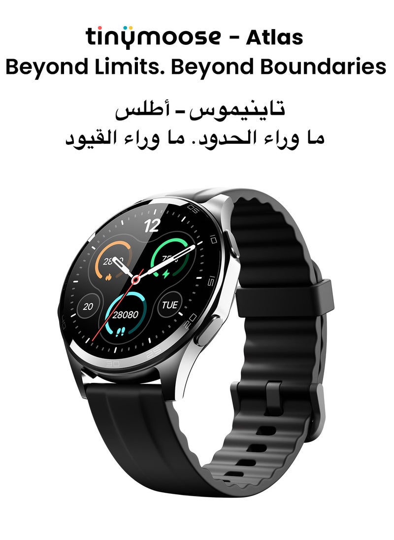 تاينيموس - ساعة ذكية أطلس | شاشة AMOLED فائقة الوضوح، نظام GPS، تتبع اللياقة بالذكاء الاصطناعي، عمر بطارية 15 يومًا، قياس نبض القلب وSpO2، مقاومة للماء حتى 30 مترًا، مكالمات بلوتوث، شاشة لمس سريعة الاستجابة، متوافق مع أندرويد وiOS – أسود ليلي - Image 1