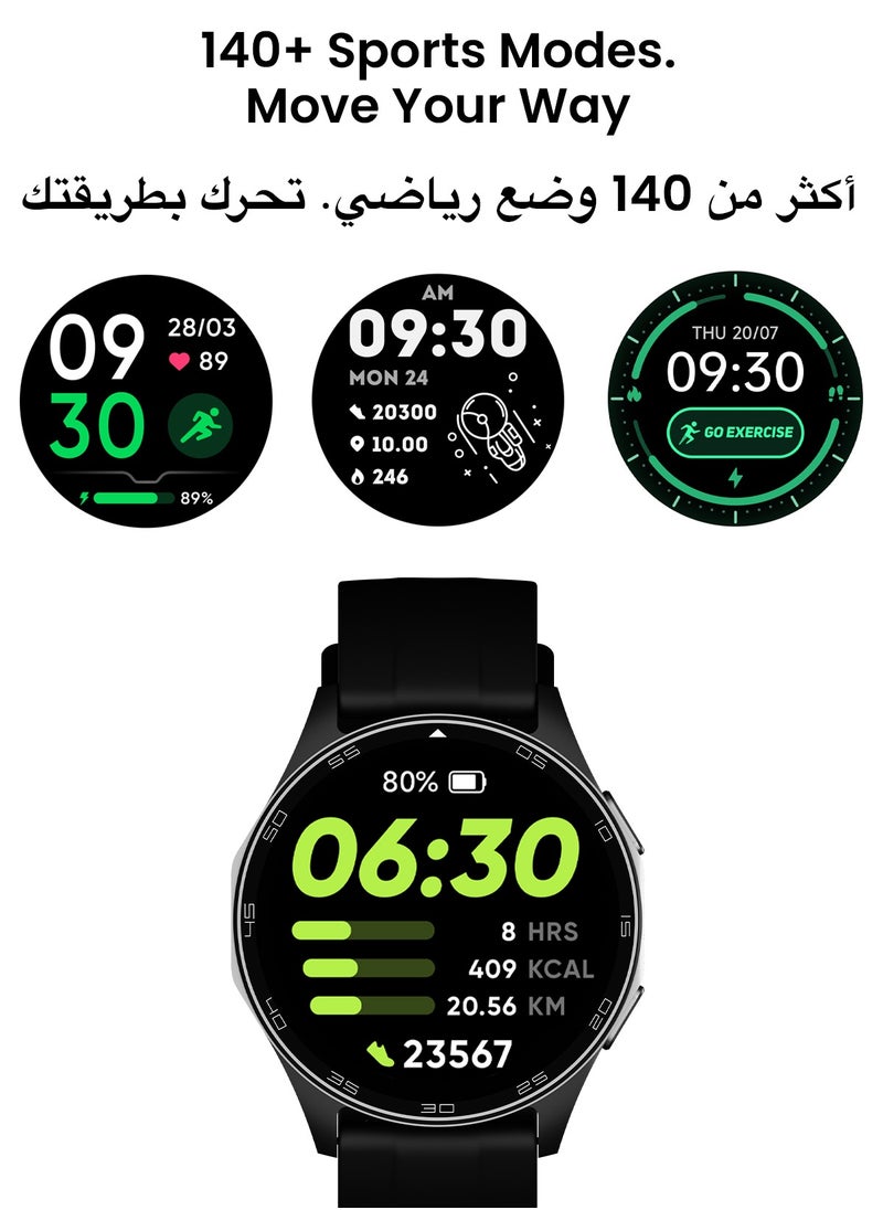 تاينيموس - ساعة ذكية أطلس | شاشة AMOLED فائقة الوضوح، نظام GPS، تتبع اللياقة بالذكاء الاصطناعي، عمر بطارية 15 يومًا، قياس نبض القلب وSpO2، مقاومة للماء حتى 30 مترًا، مكالمات بلوتوث، شاشة لمس سريعة الاستجابة، متوافق مع أندرويد وiOS – أسود ليلي - Image 1