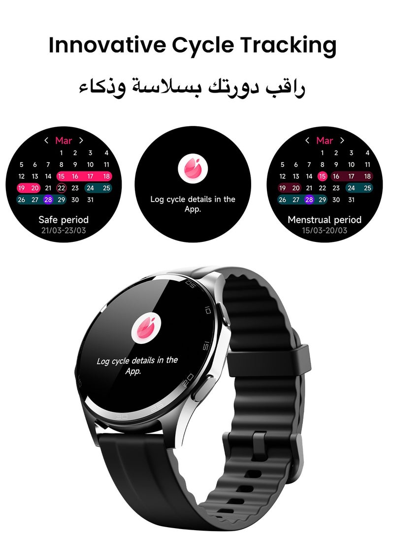 تاينيموس - ساعة ذكية أطلس | شاشة AMOLED فائقة الوضوح، نظام GPS، تتبع اللياقة بالذكاء الاصطناعي، عمر بطارية 15 يومًا، قياس نبض القلب وSpO2، مقاومة للماء حتى 30 مترًا، مكالمات بلوتوث، شاشة لمس سريعة الاستجابة، متوافق مع أندرويد وiOS – أسود ليلي - Image 1