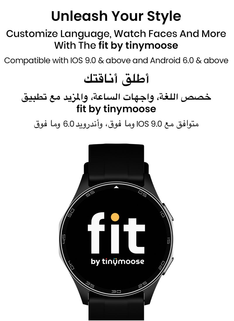 تاينيموس - ساعة ذكية أطلس | شاشة AMOLED فائقة الوضوح، نظام GPS، تتبع اللياقة بالذكاء الاصطناعي، عمر بطارية 15 يومًا، قياس نبض القلب وSpO2، مقاومة للماء حتى 30 مترًا، مكالمات بلوتوث، شاشة لمس سريعة الاستجابة، متوافق مع أندرويد وiOS – أسود ليلي - Image 1
