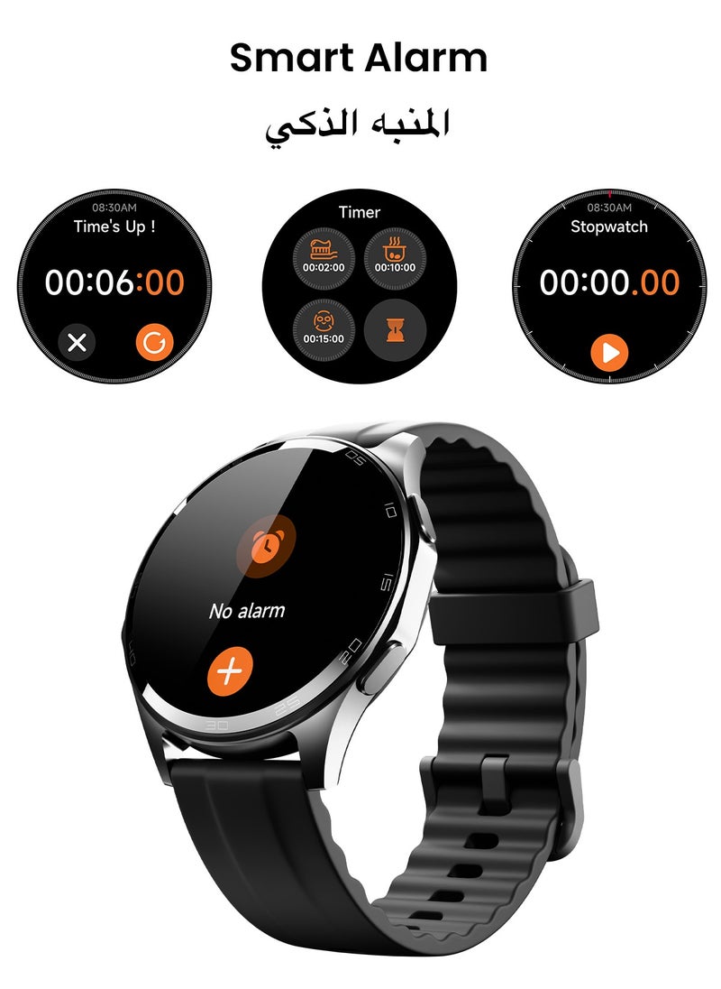 تاينيموس - ساعة ذكية أطلس | شاشة AMOLED فائقة الوضوح، نظام GPS، تتبع اللياقة بالذكاء الاصطناعي، عمر بطارية 15 يومًا، قياس نبض القلب وSpO2، مقاومة للماء حتى 30 مترًا، مكالمات بلوتوث، شاشة لمس سريعة الاستجابة، متوافق مع أندرويد وiOS – أسود ليلي - Image 1