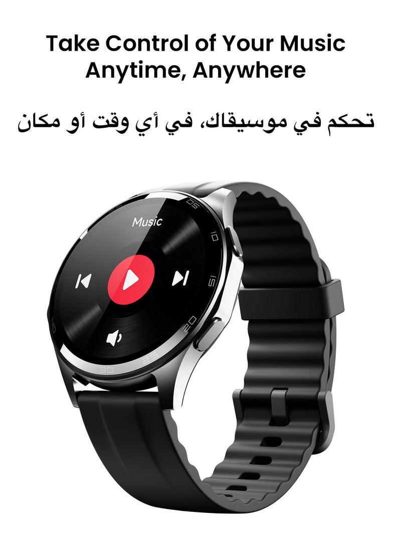 تاينيموس - ساعة ذكية أطلس | شاشة AMOLED فائقة الوضوح، نظام GPS، تتبع اللياقة بالذكاء الاصطناعي، عمر بطارية 15 يومًا، قياس نبض القلب وSpO2، مقاومة للماء حتى 30 مترًا، مكالمات بلوتوث، شاشة لمس سريعة الاستجابة، متوافق مع أندرويد وiOS – أسود ليلي - Image 1